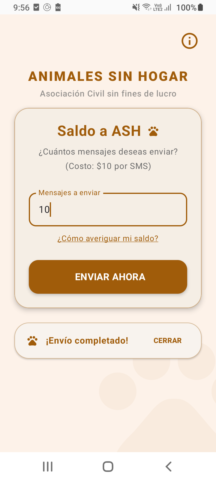 Saldo a ASH - Envío completado